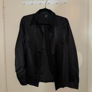 Black satin button down